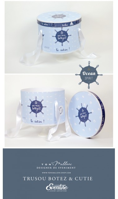 Trusou de botez brodat cu elemente nautice, navy, Ocean 9